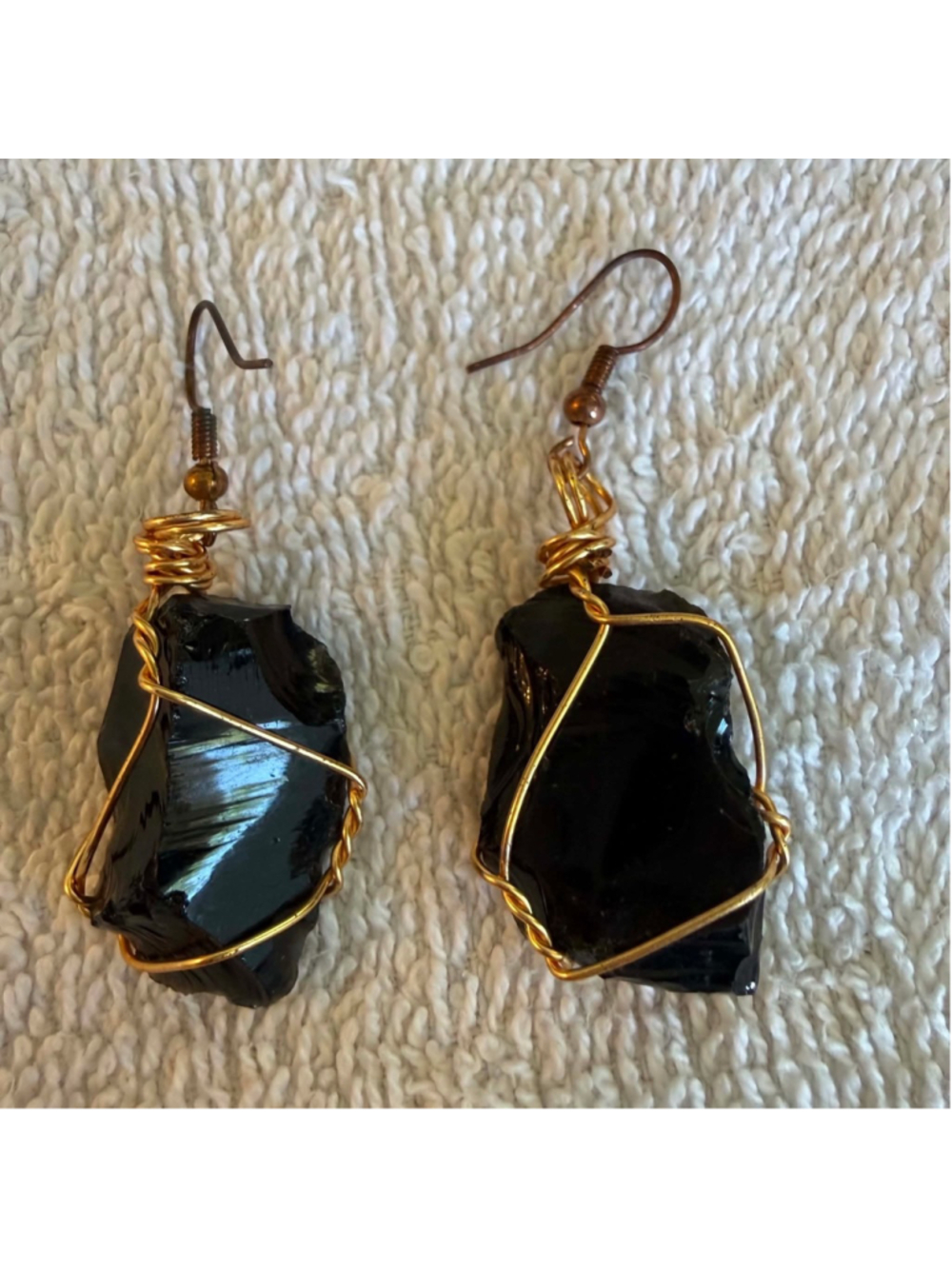 Women's Unbranded Black Obsidian Gold Wire Wrapped Dangle Earrings One Size
